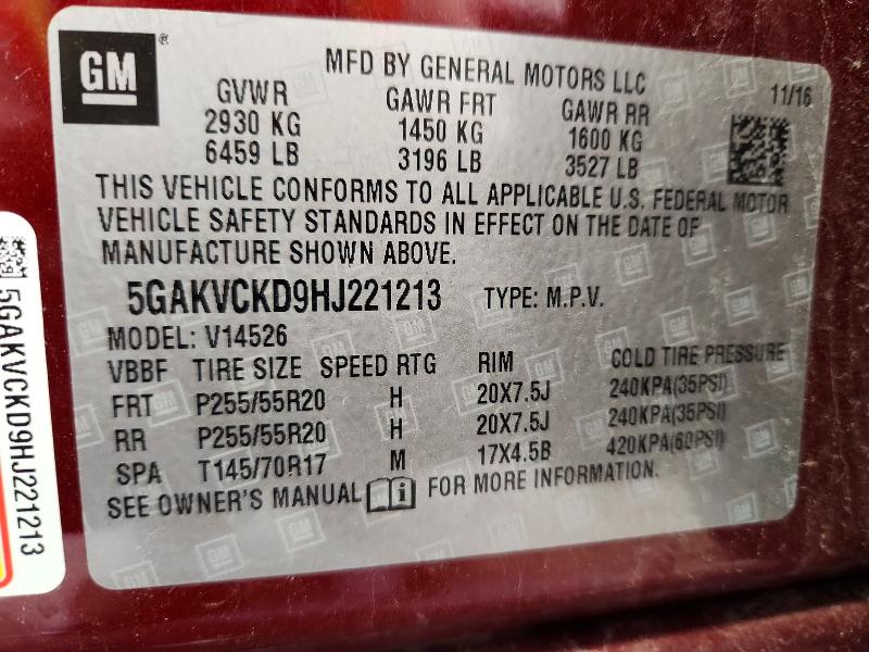 2017 Buick Enclave მანქანა იყიდება აუქციონზე, vin: 5GAKVCKD9HJ221213, აუქციონის ნომერი: 58578076