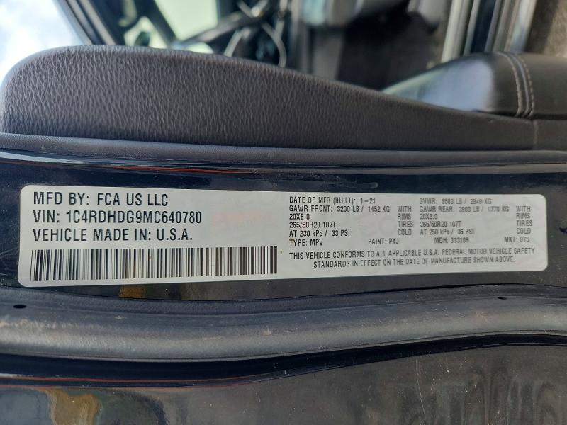55322346 :رقم المزاد ، 1C4RDHDG9MC640780 vin ، 2021 Dodge Durango مزاد بيع