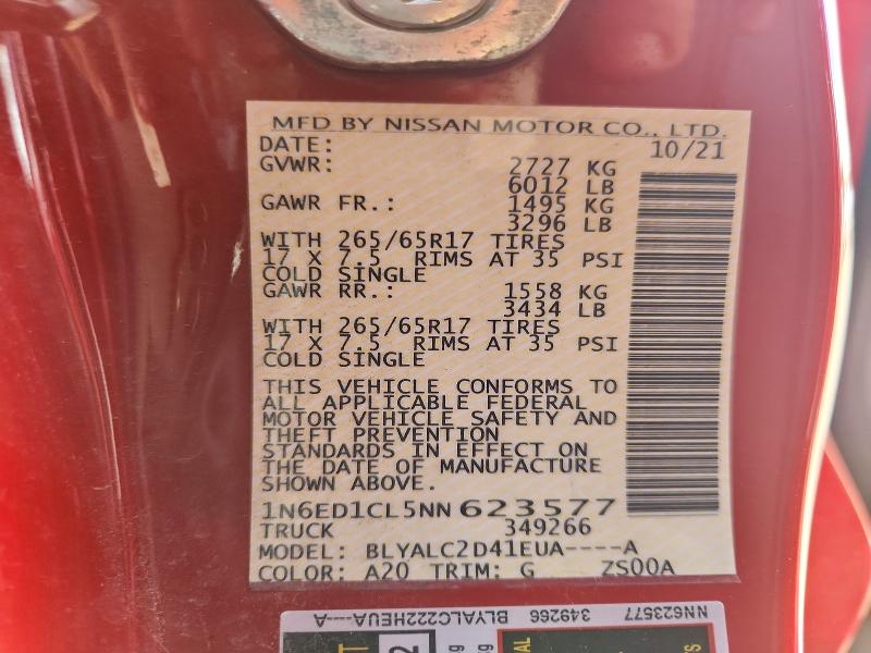 Продаж на аукціоні авто 2022 Nissan Frontier, vin: 1N6ED1CL5NN623577, номер лоту: 56424426