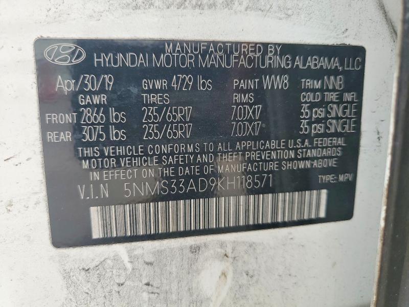 Aukcja sprzedaży 2019 Hyundai Santa Fe, vin: 5NMS33AD9KH118571, numer aukcji: 57032816