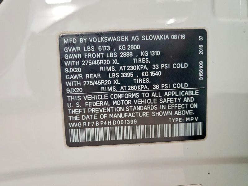 Продаж на аукціоні авто 2017 Volkswagen Touareg, vin: WVGRF7BP4HD001399, номер лоту: 55500066