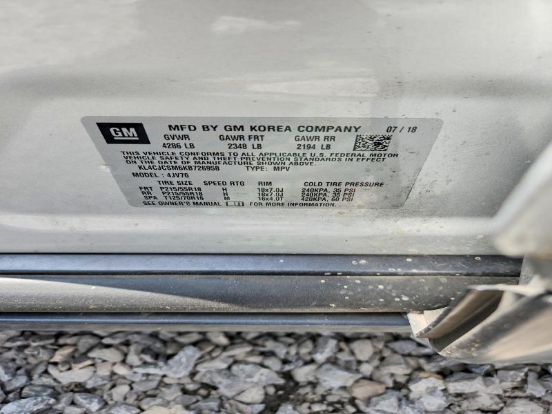 2019 Buick Encore მანქანა იყიდება აუქციონზე, vin: KL4CJCSM6KB726958, აუქციონის ნომერი: 55032666