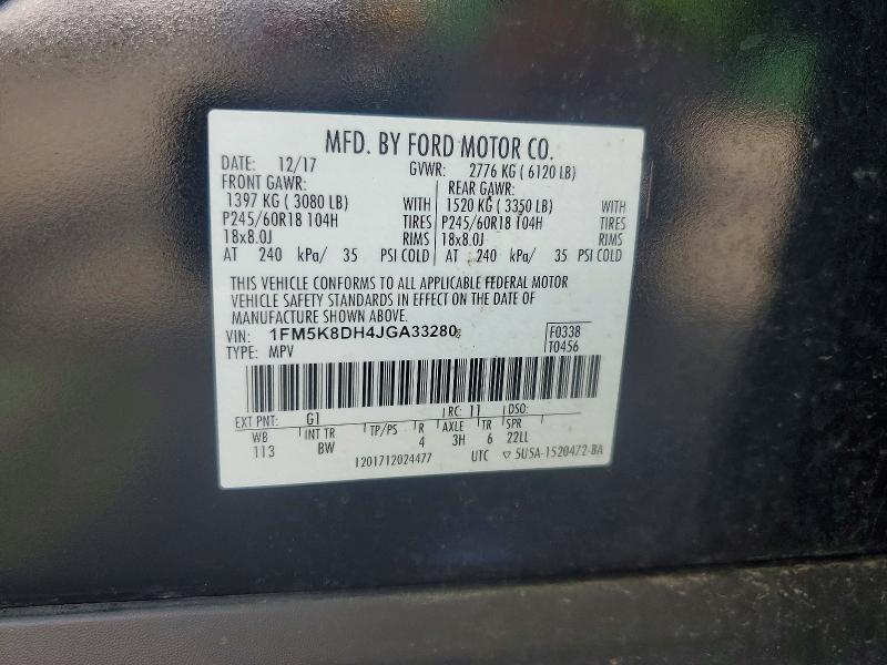 59162926 :رقم المزاد ، 1FM5K8DH4JGA33280 vin ، 2018 Ford Explorer مزاد بيع