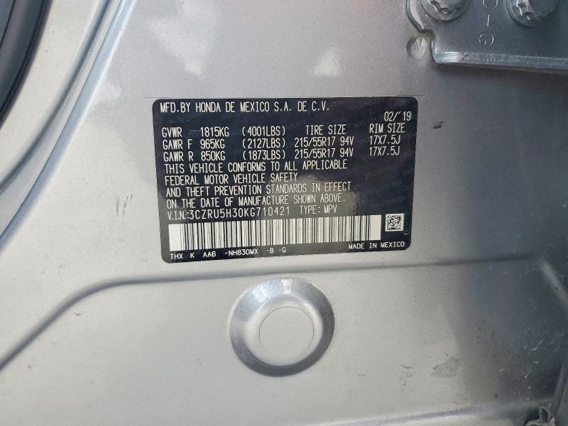 55798946 :رقم المزاد ، 3CZRU5H30KG710421 vin ، 2019 Honda Hr-v مزاد بيع