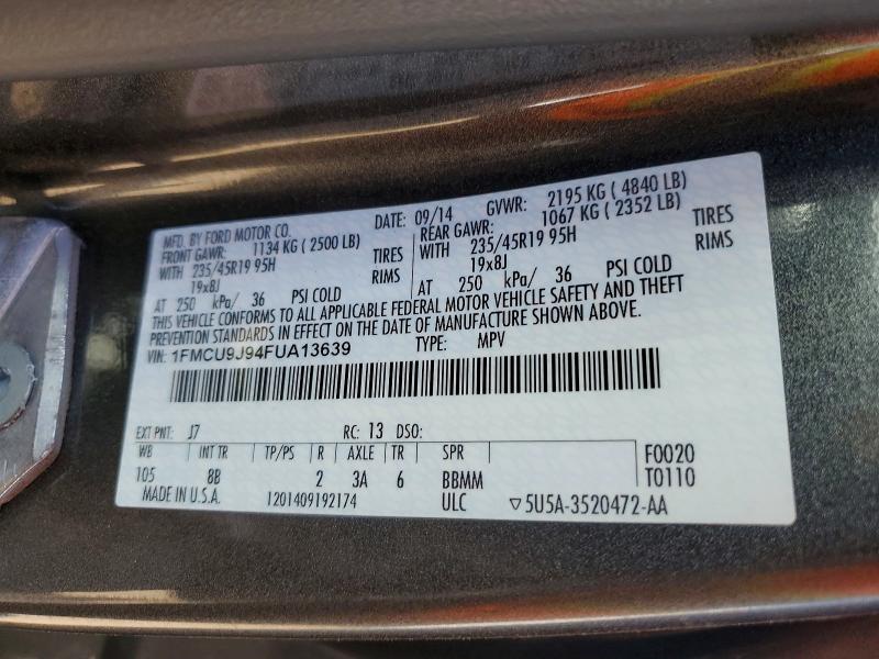 Продаж на аукціоні авто 2015 Ford Escape, vin: 1FMCU9J94FUA13639, номер лоту: 54276026