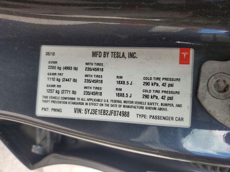 Продажа на аукционе авто 2018 Tesla Model 3, vin: 5YJ3E1EB2JF074988, номер лота: 57343426