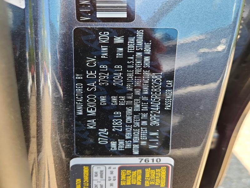2024 Kia Forte მანქანა იყიდება აუქციონზე, vin: 3KPF24AD5RE832581, აუქციონის ნომერი: 57244406