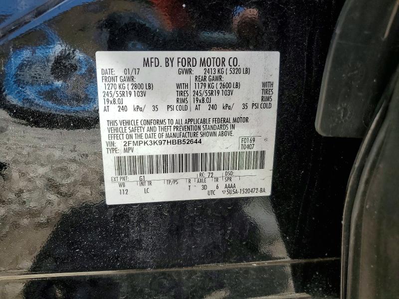 2017 Ford Edge მანქანა იყიდება აუქციონზე, vin: 2FMPK3K97HBB52644, აუქციონის ნომერი: 57398846
