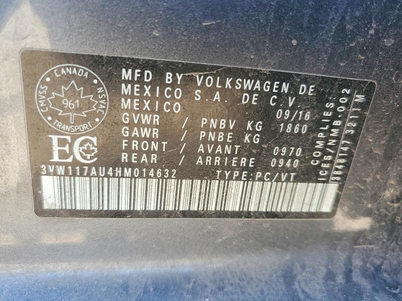 55200606 :رقم المزاد ، 3VW117AU4HM014632 vin ، 2017 Volkswagen Golf مزاد بيع