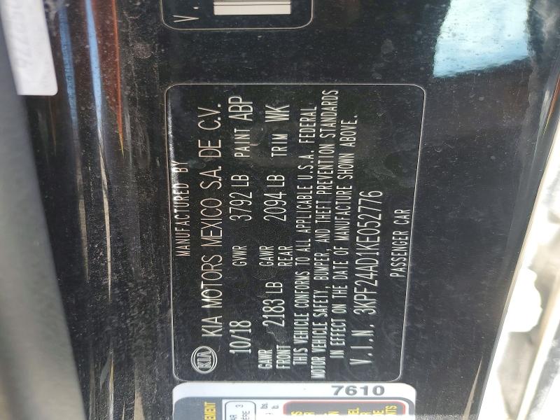 55418176 :رقم المزاد ، 3KPF24AD1KE052776 vin ، 2019 Kia Forte مزاد بيع