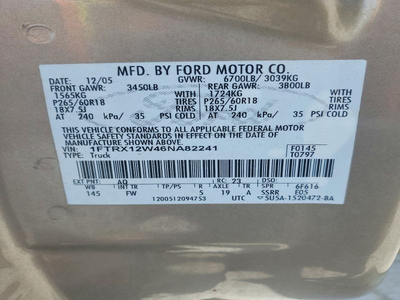Продажа на аукционе авто 2006 Ford F150, vin: 1FTRX12W46NA82241, номер лота: 56934036