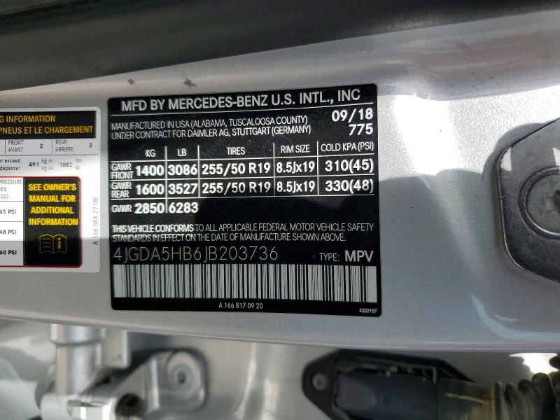 Aukcja sprzedaży 2018 Mercedes-benz Gle, vin: 4JGDA5HB6JB203736, numer aukcji: 58317316