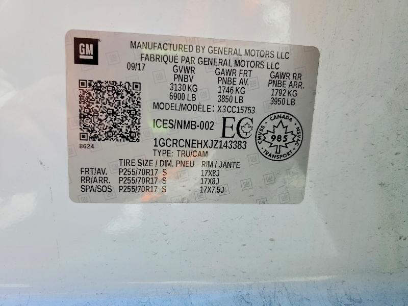 Продаж на аукціоні авто 2018 Chevrolet Silverado, vin: 1GCRCNEHXJZ143383, номер лоту: 56187656