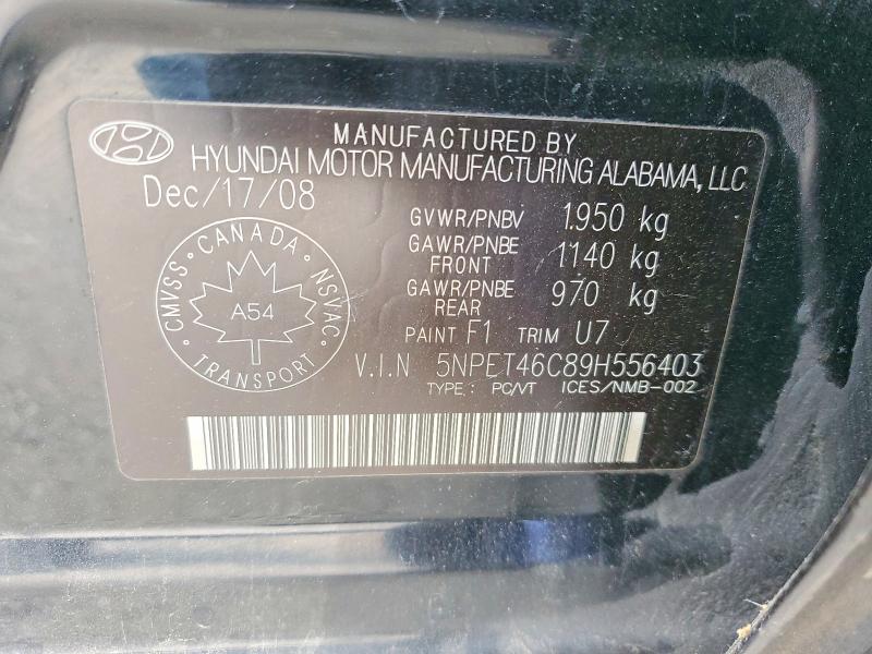 2009 Hyundai Sonata მანქანა იყიდება აუქციონზე, vin: 5NPET46C89H556403, აუქციონის ნომერი: 56253596