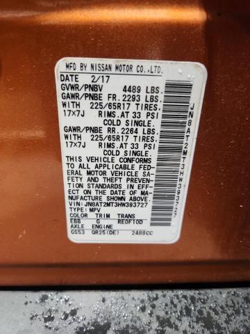 2017 Nissan Rogue მანქანა იყიდება აუქციონზე, vin: JN8AT2MT3HW393727, აუქციონის ნომერი: 57480476
