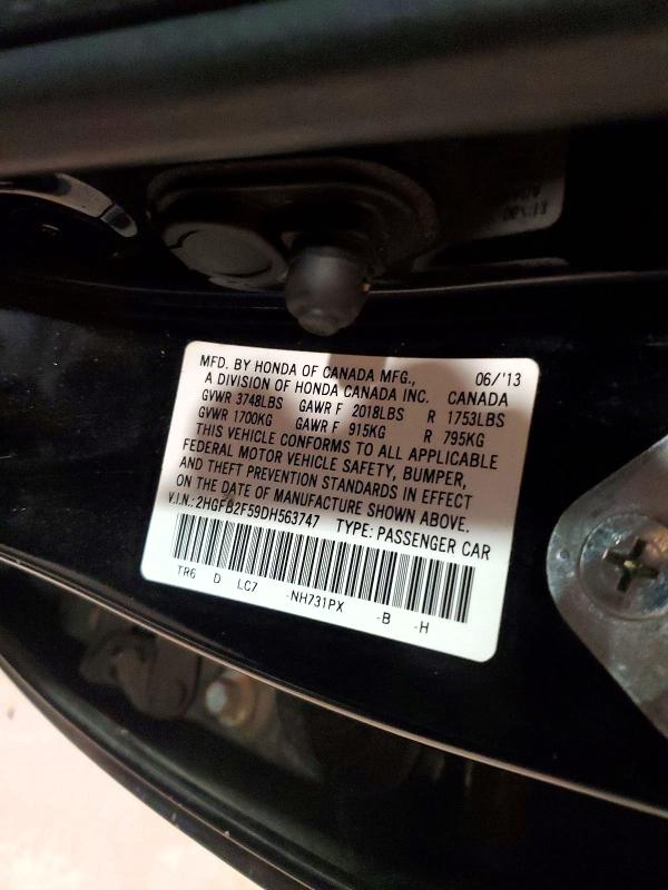 Продажа на аукционе авто 2013 Honda Civic, vin: 2HGFB2F59DH563747, номер лота: 57601346