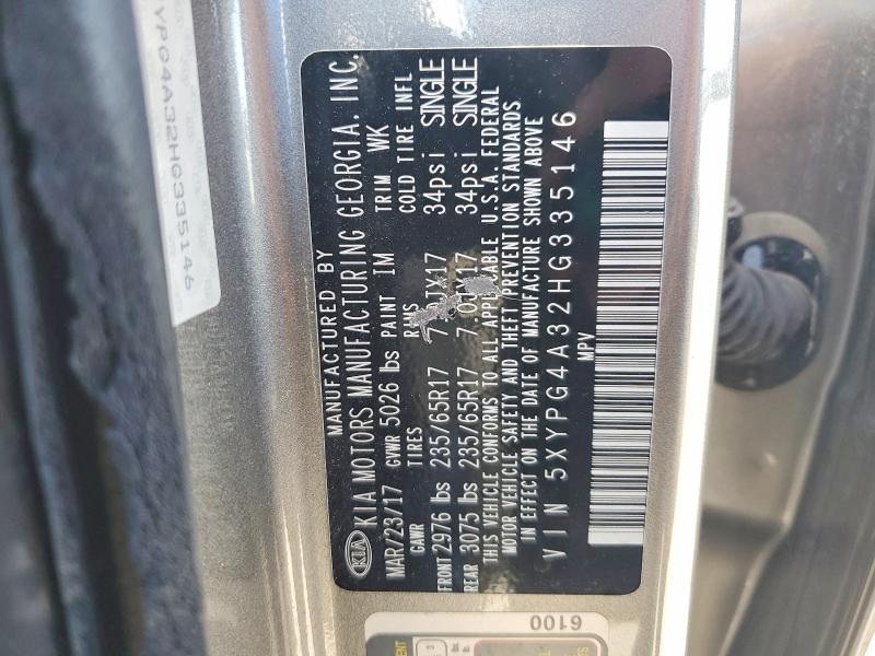 Продаж на аукціоні авто 2017 Kia Sorento, vin: 5XYPG4A32HG335146, номер лоту: 58464146