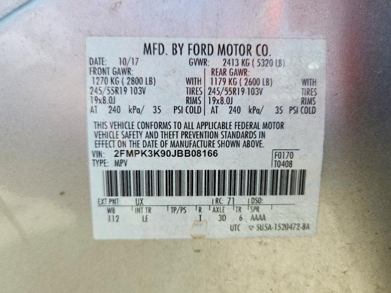 Aukcja sprzedaży 2018 Ford Edge, vin: 2FMPK3K90JBB08166, numer aukcji: 56742136