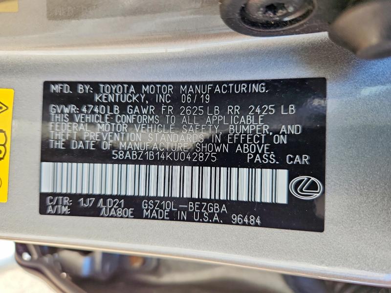 Продажа на аукционе авто 2019 Lexus Es, vin: 58ABZ1B14KU042875, номер лота: 58116396