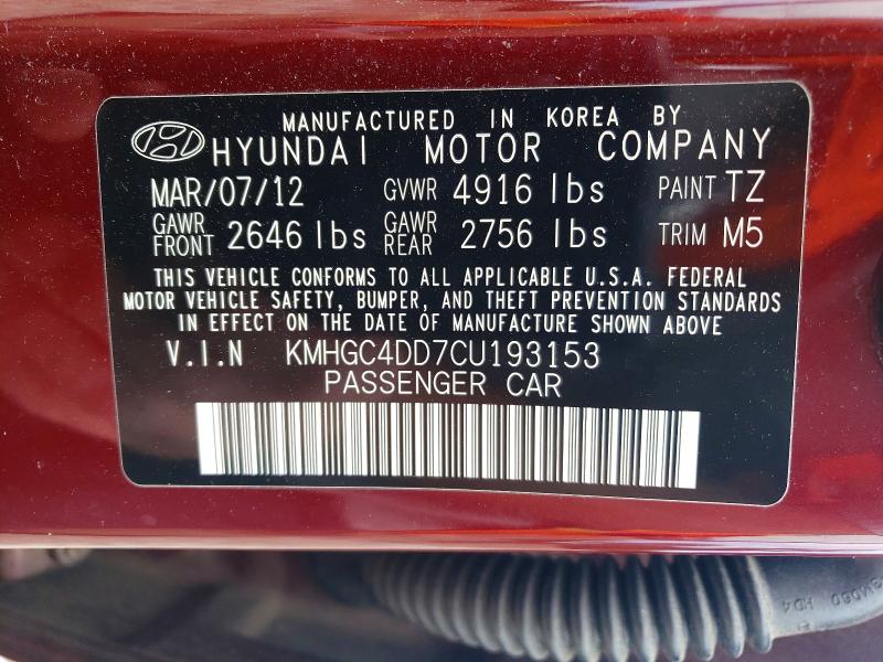 Aukcja sprzedaży 2012 Hyundai Genesis, vin: KMHGC4DD7CU193153, numer aukcji: 57848736