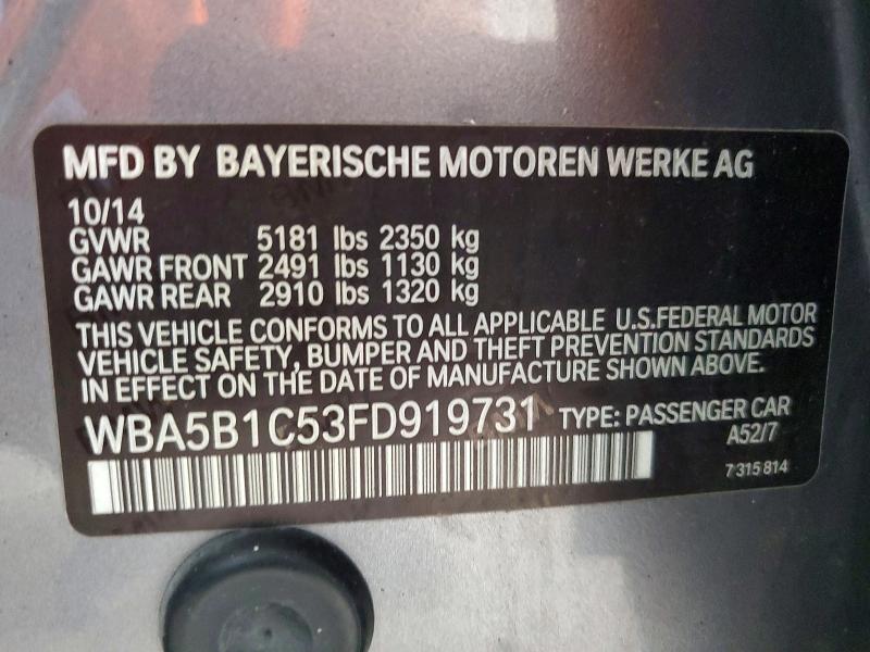 57370206 :رقم المزاد ، WBA5B1C53FD919731 vin ، 2015 Bmw 535 مزاد بيع