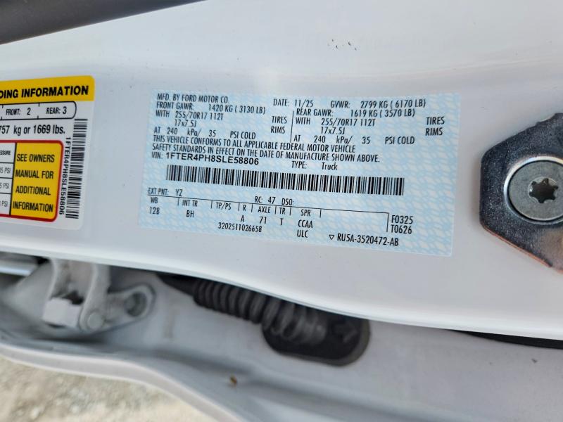 Aukcja sprzedaży 2025 Ford Ranger, vin: 1FTER4PH8SLE58806, numer aukcji: 57164956