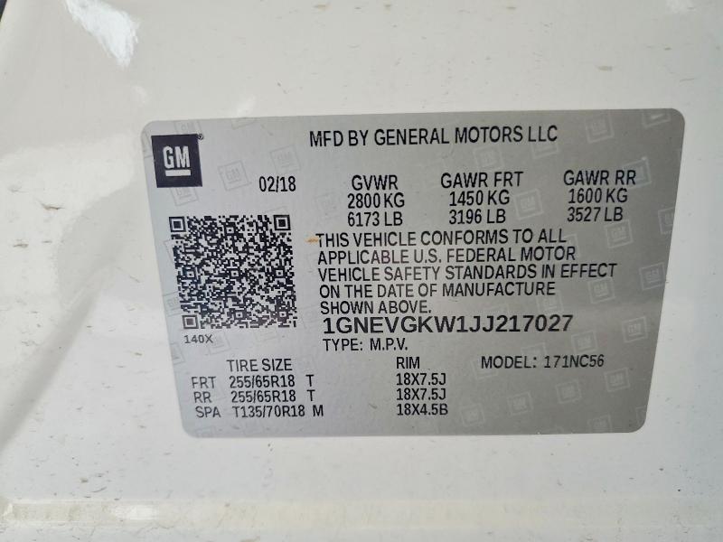 Продаж на аукціоні авто 2018 Chevrolet Traverse, vin: 1GNEVGKW1JJ217027, номер лоту: 57706216