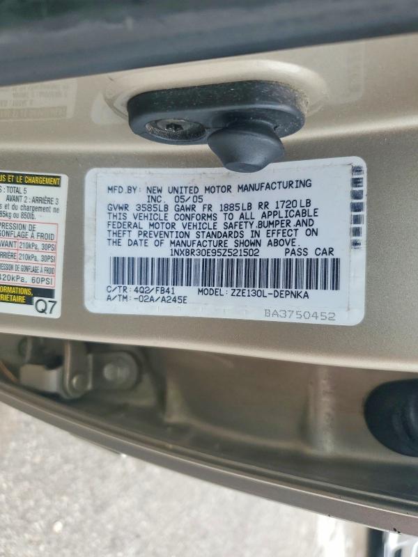 2005 Toyota Corolla მანქანა იყიდება აუქციონზე, vin: 1NXBR30E95Z521502, აუქციონის ნომერი: 58131536