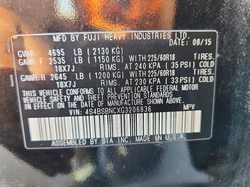 58191056 :رقم المزاد ، 4S4BSBNCXG3206836 vin ، 2016 Subaru Outback مزاد بيع