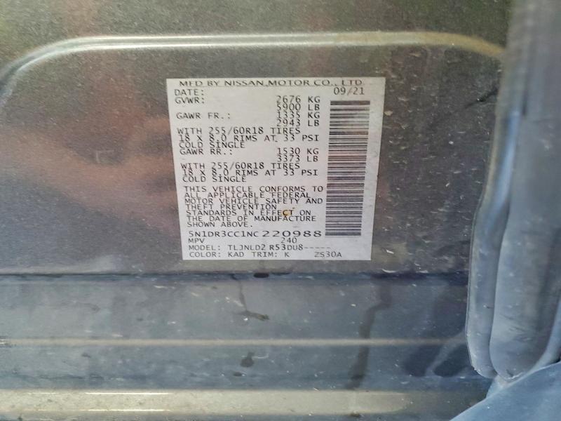 57331046 :رقم المزاد ، 5N1DR3CC1NC220988 vin ، 2022 Nissan Pathfinder مزاد بيع