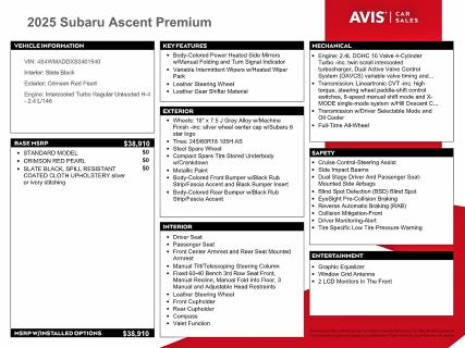 2025 Subaru Ascent მანქანა იყიდება აუქციონზე, vin: 4S4WMADDXS3401540, აუქციონის ნომერი: 58999706