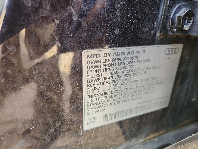 Продаж на аукціоні авто 2018 Audi Q7, vin: WA1VAAF71JD050908, номер лоту: 56064106