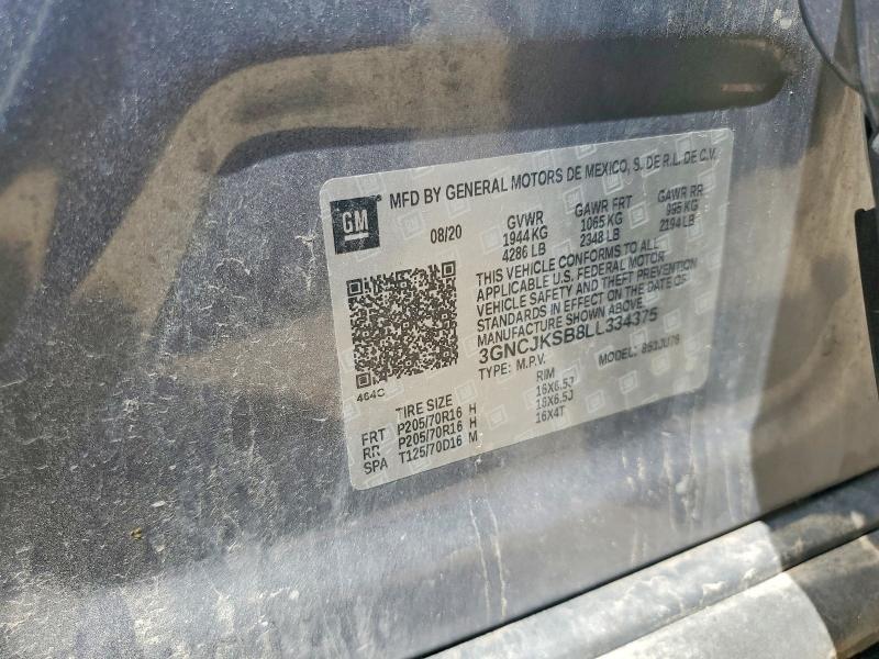 Продаж на аукціоні авто 2020 Chevrolet Trax, vin: 3GNCJKSB8LL334375, номер лоту: 55308006
