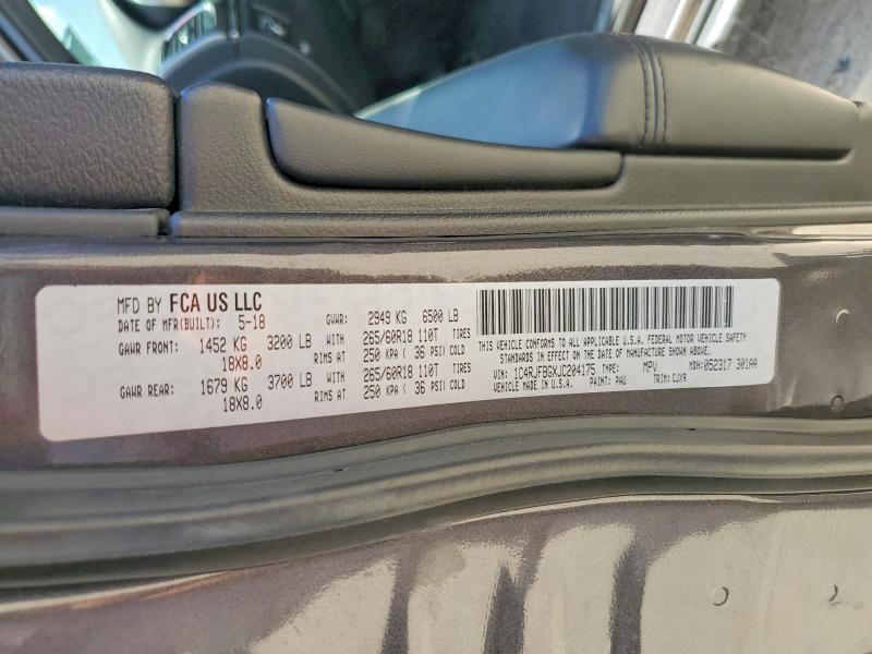 2018 Jeep Grand Cherokee მანქანა იყიდება აუქციონზე, vin: 1C4RJFBGXJC204175, აუქციონის ნომერი: 56242946