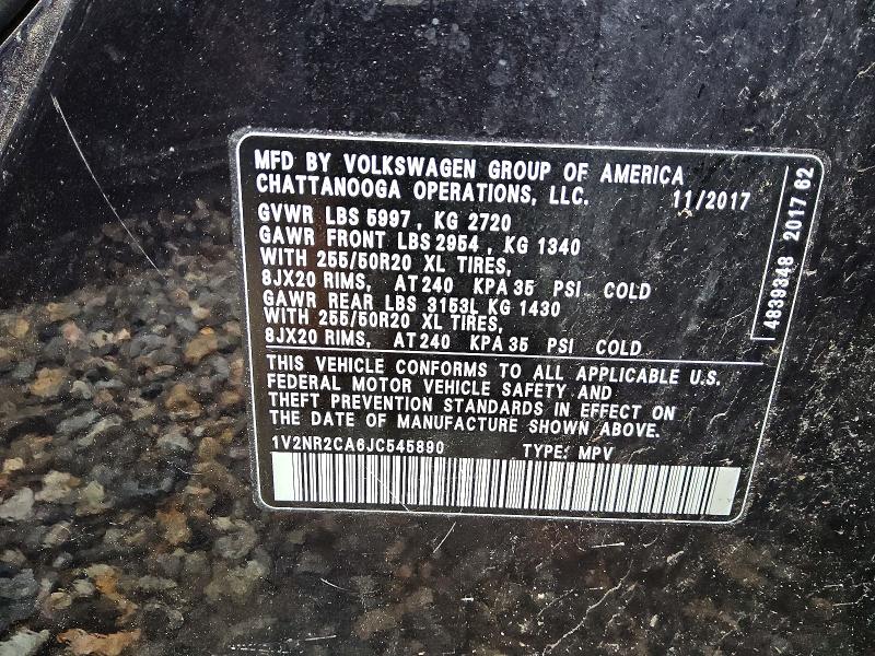 58778136 :رقم المزاد ، 1V2NR2CA6JC545890 vin ، 2018 Volkswagen Atlas مزاد بيع