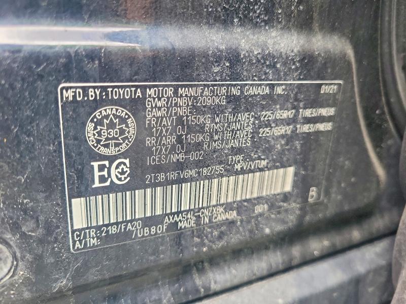 2021 Toyota Rav4 მანქანა იყიდება აუქციონზე, vin: 2T3B1RFV6MC182755, აუქციონის ნომერი: 55325656