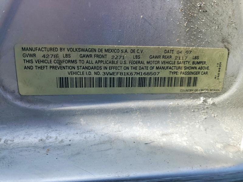56523296 :رقم المزاد ، 3VWEF81K67M168507 vin ، 2007 Volkswagen Jetta مزاد بيع