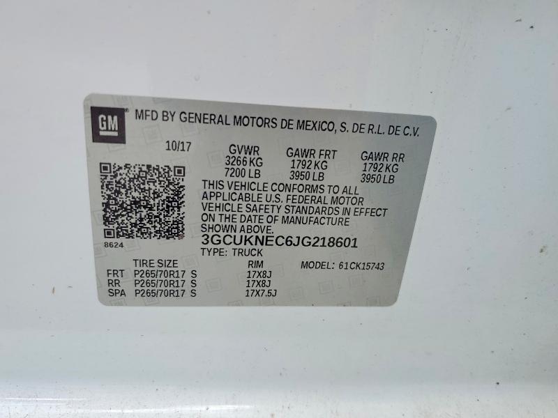 2018 Chevrolet Silverado მანქანა იყიდება აუქციონზე, vin: 3GCUKNEC6JG218601, აუქციონის ნომერი: 59536426
