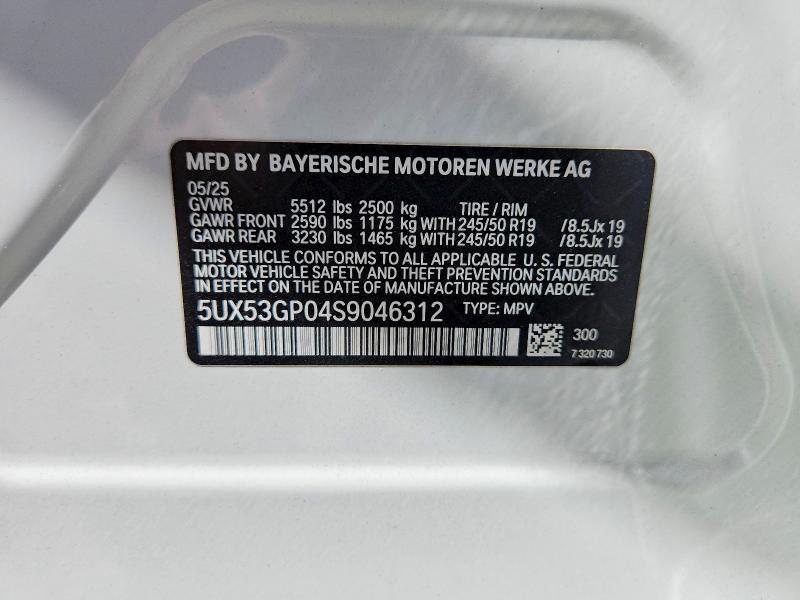 57753396 :رقم المزاد ، 5UX53GP04S9046312 vin ، 2025 Bmw X3 مزاد بيع