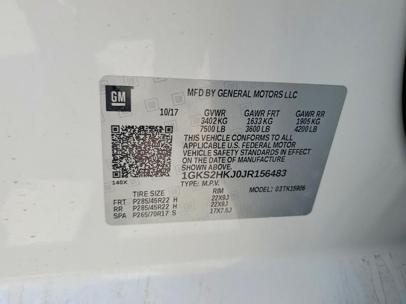 2018 Gmc Yukon Xl მანქანა იყიდება აუქციონზე, vin: 1GKS2HKJ0JR156483, აუქციონის ნომერი: 59352876