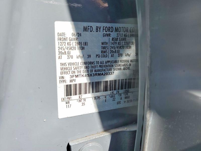 56101356 :رقم المزاد ، 3FMTK4SX3RMA20337 vin ، 2024 Ford Mustang Mach-e مزاد بيع