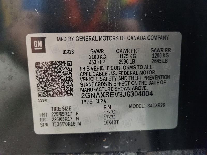 2018 Chevrolet Equinox მანქანა იყიდება აუქციონზე, vin: 2GNAXSEV3J6304004, აუქციონის ნომერი: 55864446