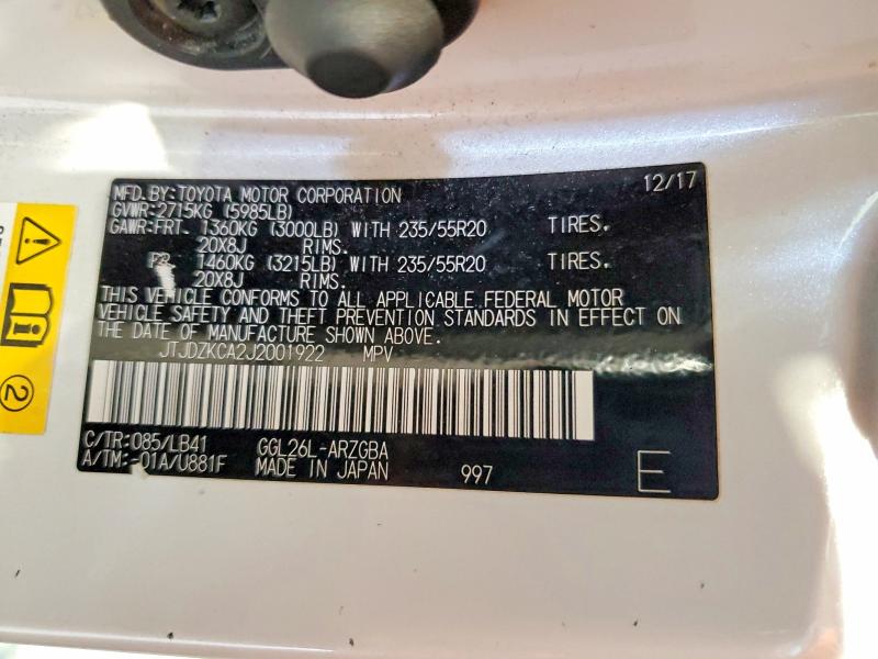 Продажа на аукционе авто 2018 Lexus Rx, vin: JTJDZKCA2J2001922, номер лота: 57578656