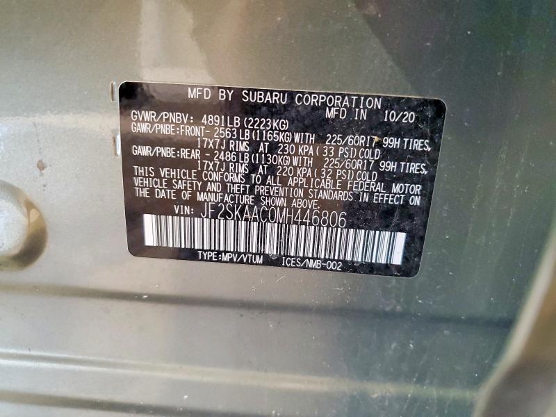 Aukcja sprzedaży 2021 Subaru Forester, vin: JF2SKAAC0MH446806, numer aukcji: 56271796