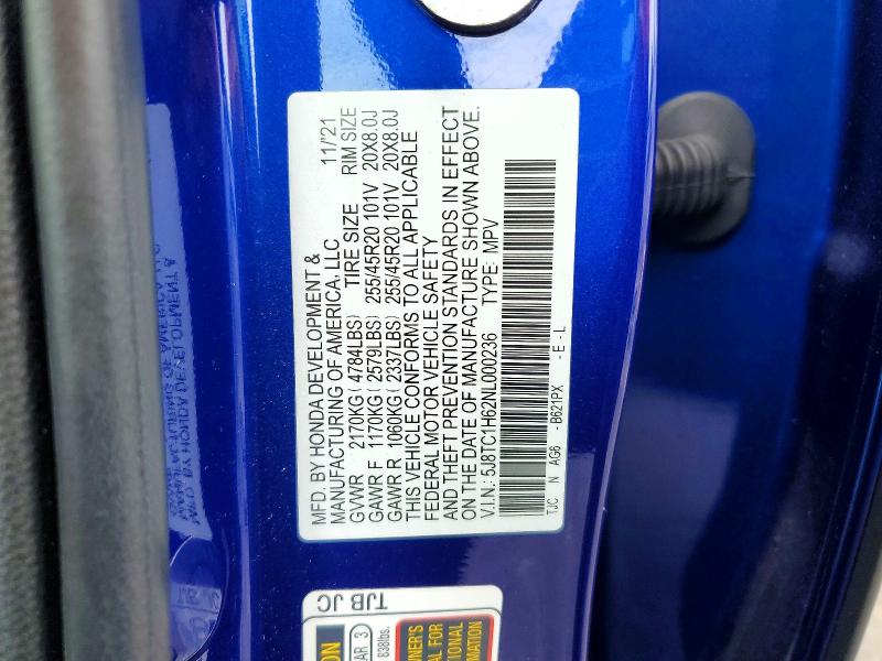 2022 Acura Rdx მანქანა იყიდება აუქციონზე, vin: 5J8TC1H62NL000236, აუქციონის ნომერი: 56115996