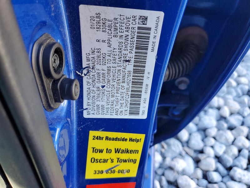 Aukcja sprzedaży 2020 Honda Civic, vin: 2HGFC2F8XLH527698, numer aukcji: 57995566