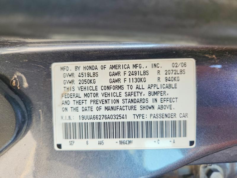 2006 Acura 3.2tl მანქანა იყიდება აუქციონზე, vin: 19UUA66276A032541, აუქციონის ნომერი: 58129506