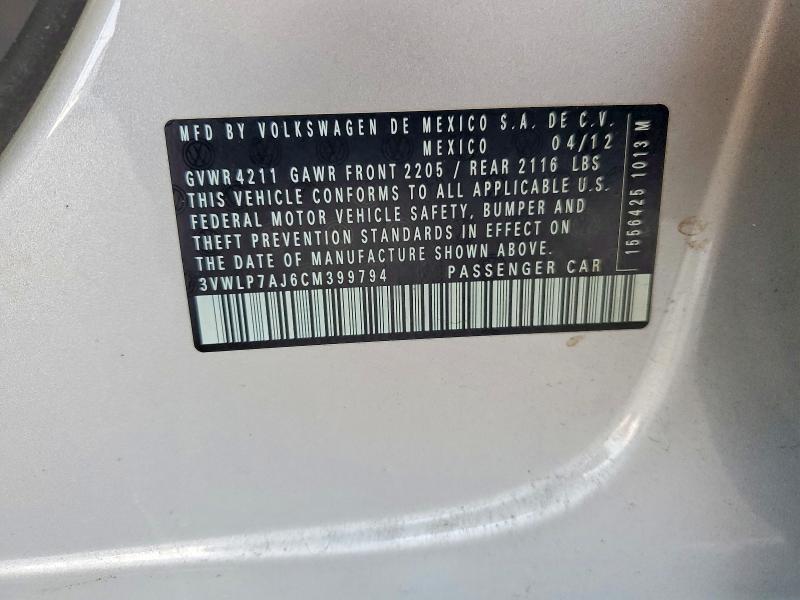 Aukcja sprzedaży 2012 Volkswagen Jetta, vin: 3VWLP7AJ6CM399794, numer aukcji: 59170246