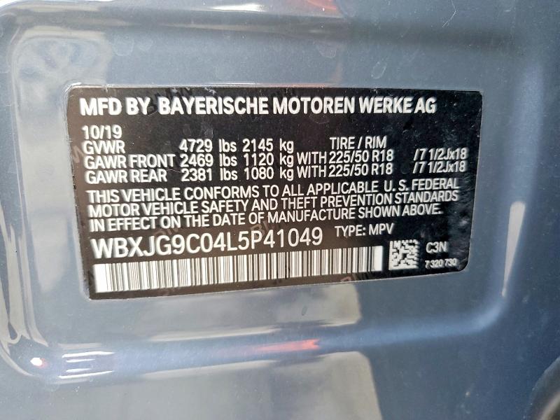2020 Bmw X1 მანქანა იყიდება აუქციონზე, vin: WBXJG9C04L5P41049, აუქციონის ნომერი: 57067096