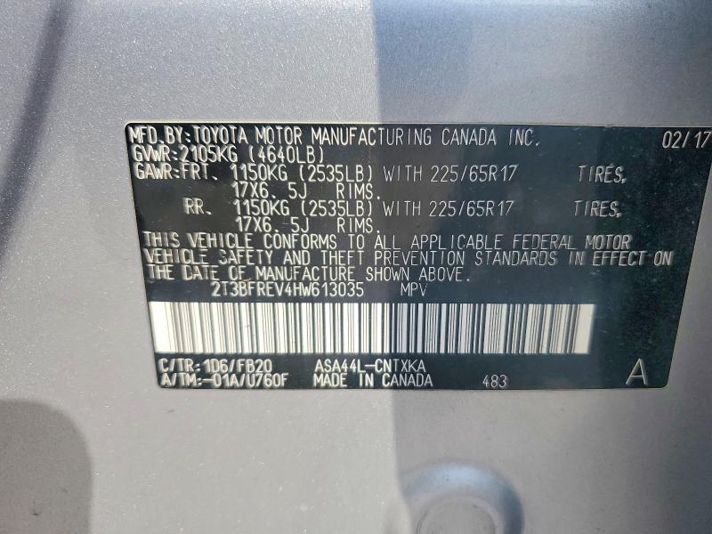 2017 Toyota Rav4 მანქანა იყიდება აუქციონზე, vin: 2T3BFREV4HW613035, აუქციონის ნომერი: 57273836